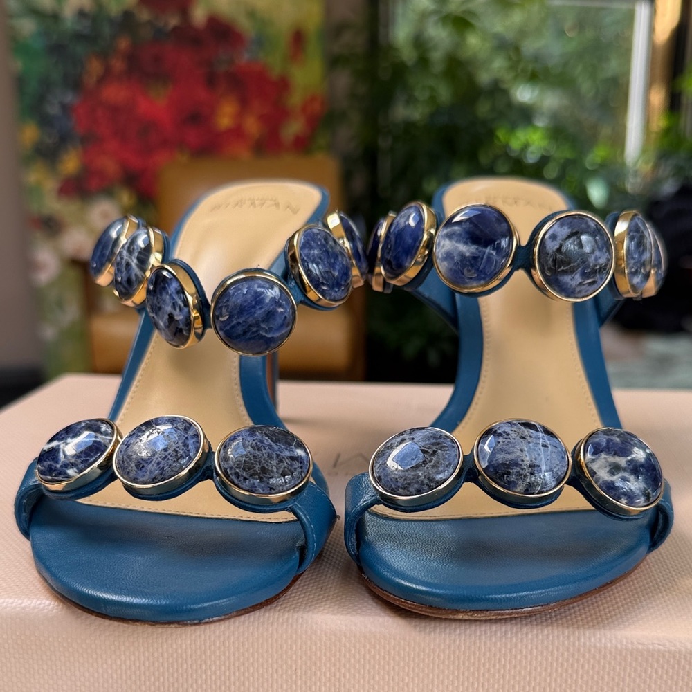 Alexandre Birman Blue Jeweled Open-Toe Heels